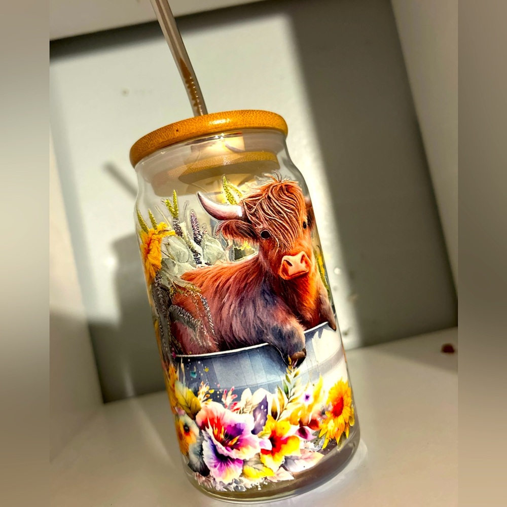 16 oz NEW Handmade Glass Cup With Wooden Lid